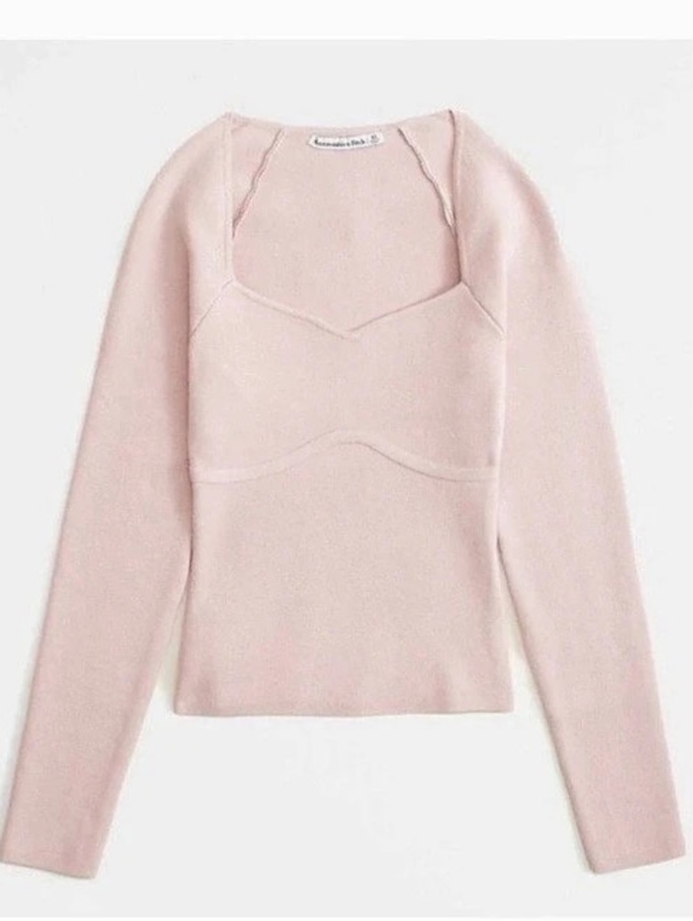 Abercrombie & Fitch Sweetheart Neck Ribbed Knit Long Sleeve Sweater Pink Sweater